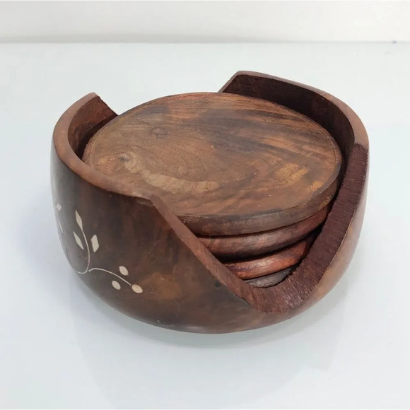 Handmade Set of 5 Wooden Coasters - Picture 2 of 8